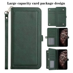 Premium PU Leather Folio Wallet Front Cover Case with Card Holder Slots and Wrist Strap for Apple iPhone 11 [6.1] (Green)
